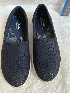 Clarks Navy Perforated Slip-On Comfort Sneakers
